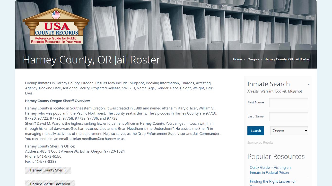 Harney County, OR Jail Roster | Name Search