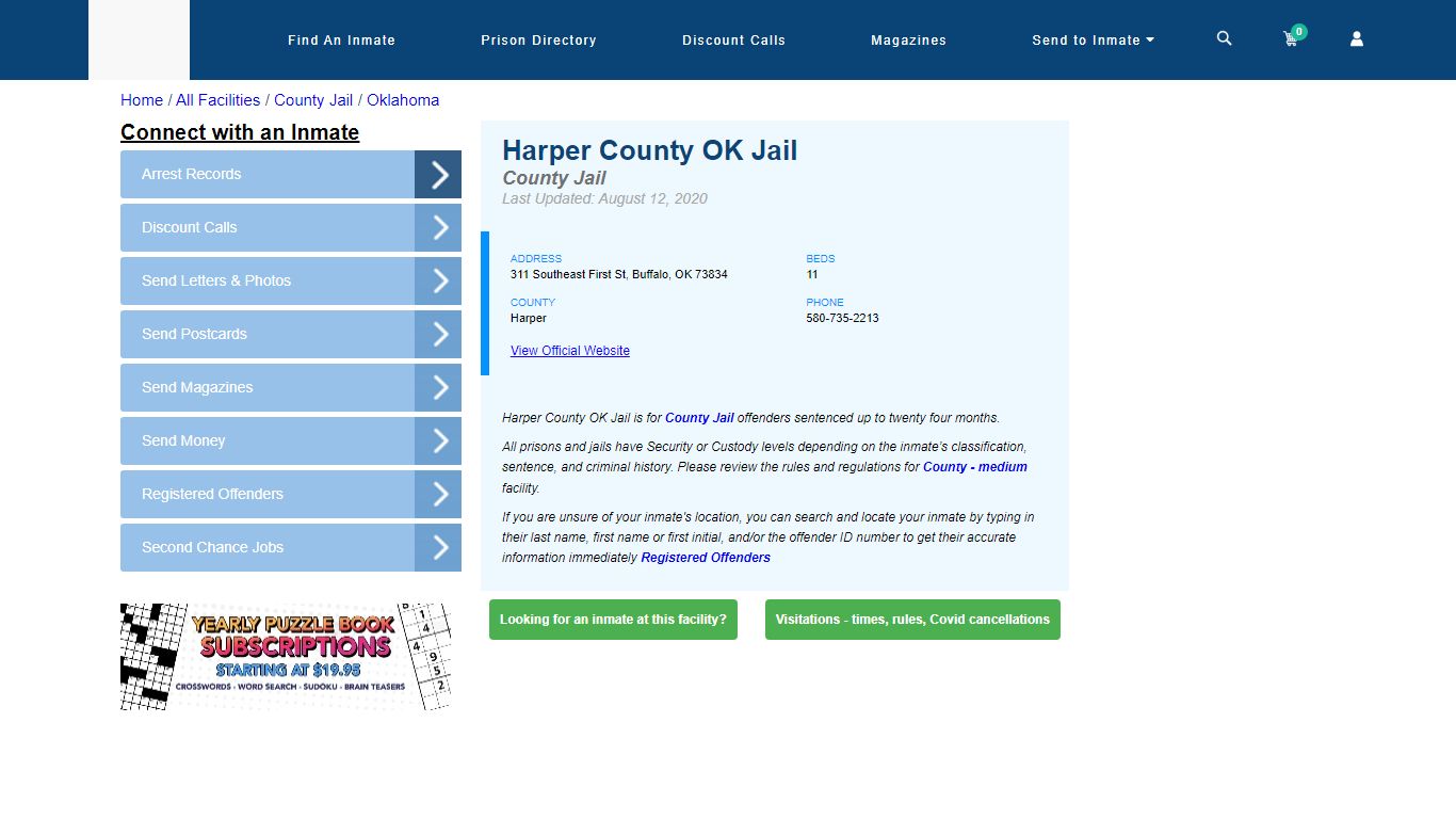 Harper County OK Jail - Inmate Locator - Buffalo, OK