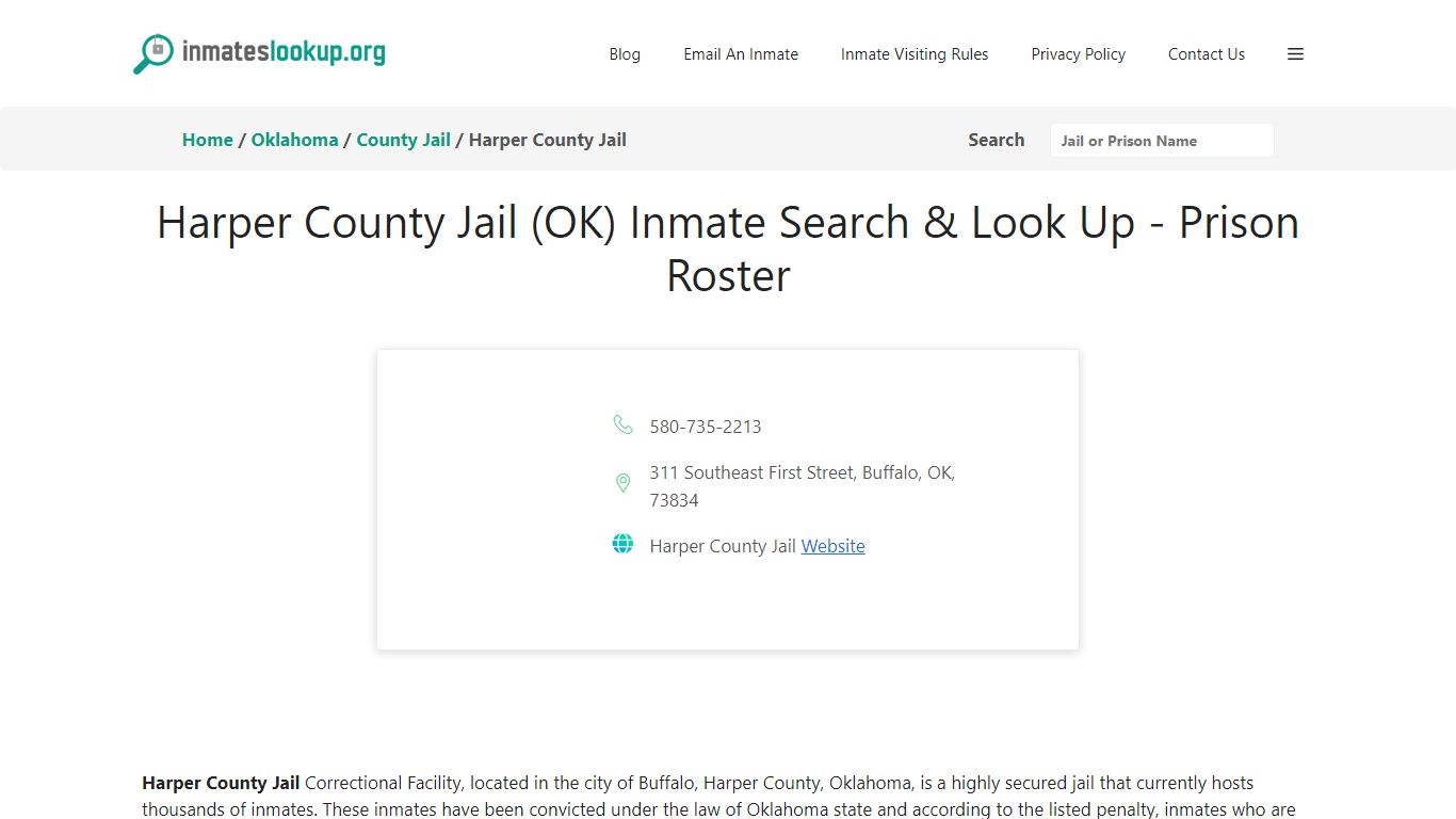 Harper County Jail (OK) Inmate Search & Look Up - Prison Roster