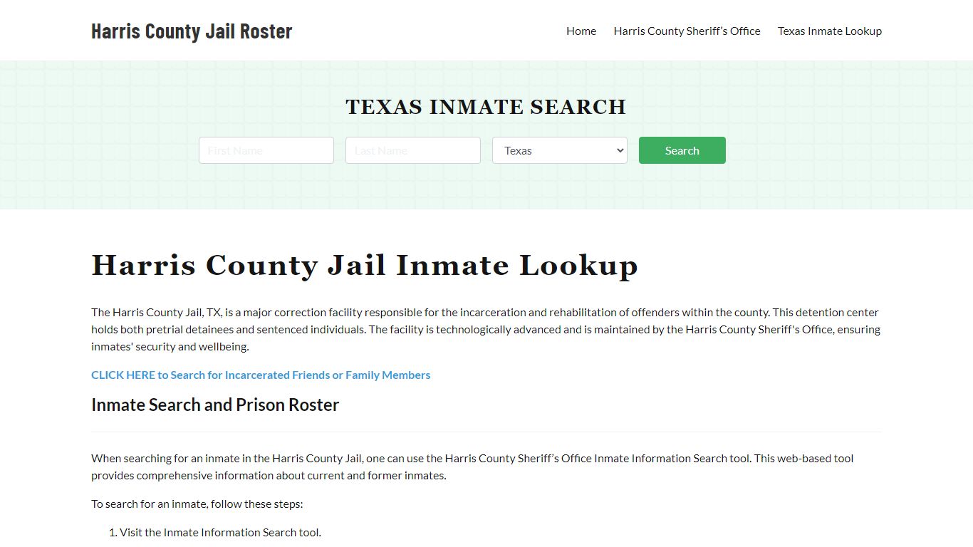 Harris County Jail Roster Lookup, TX, Inmate Search