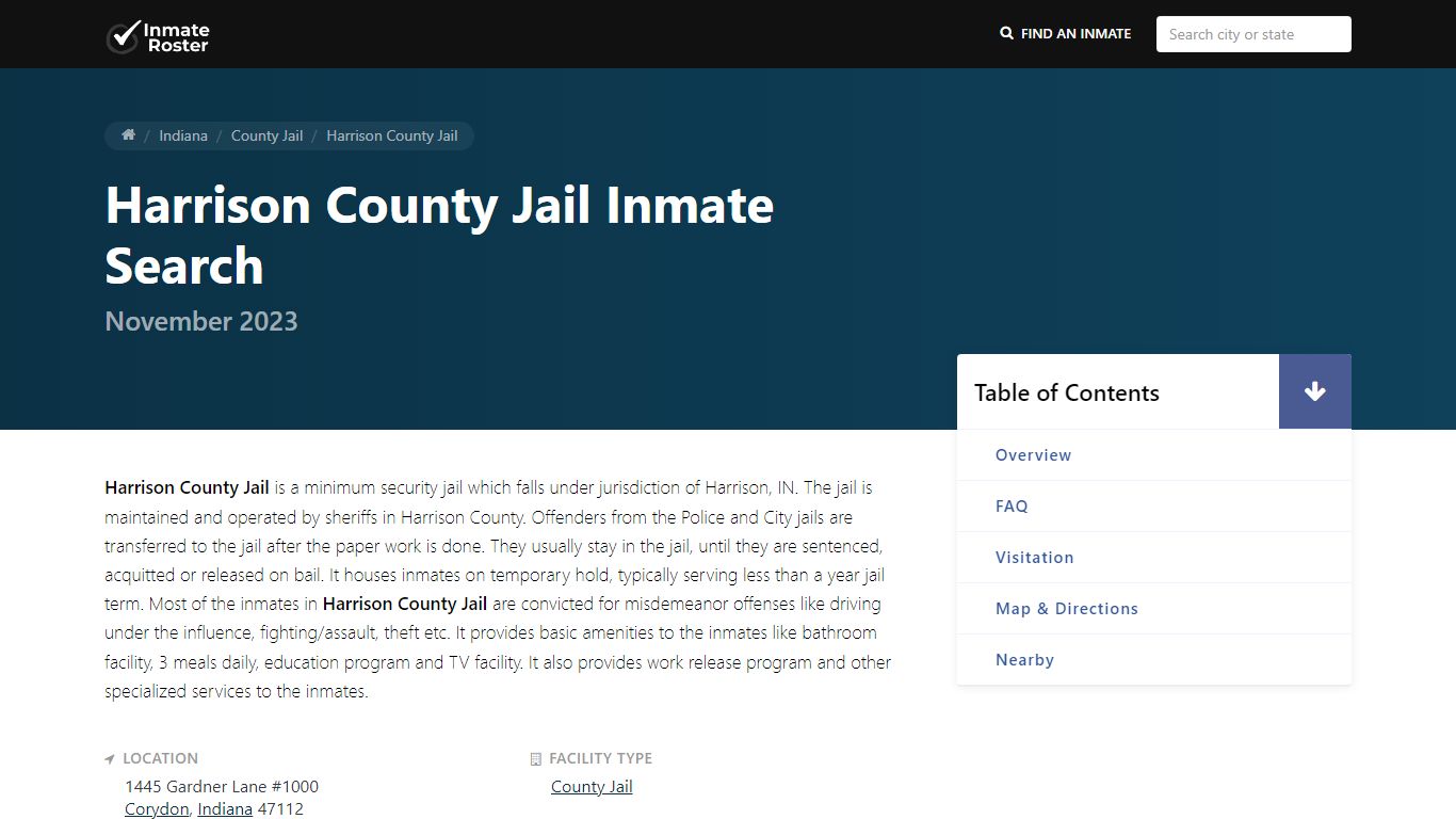 Inmate Search | Harrison County Jail - Corydon, IN - InmateRoster