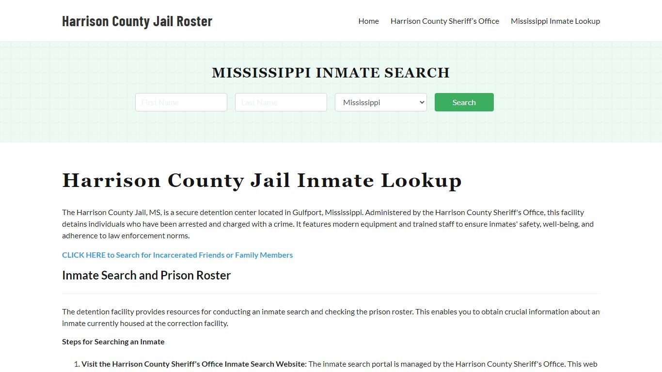 Harrison County Jail Roster Lookup, MS, Inmate Search