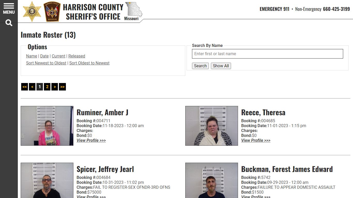 Inmate Roster - Harrison County MO Sheriff