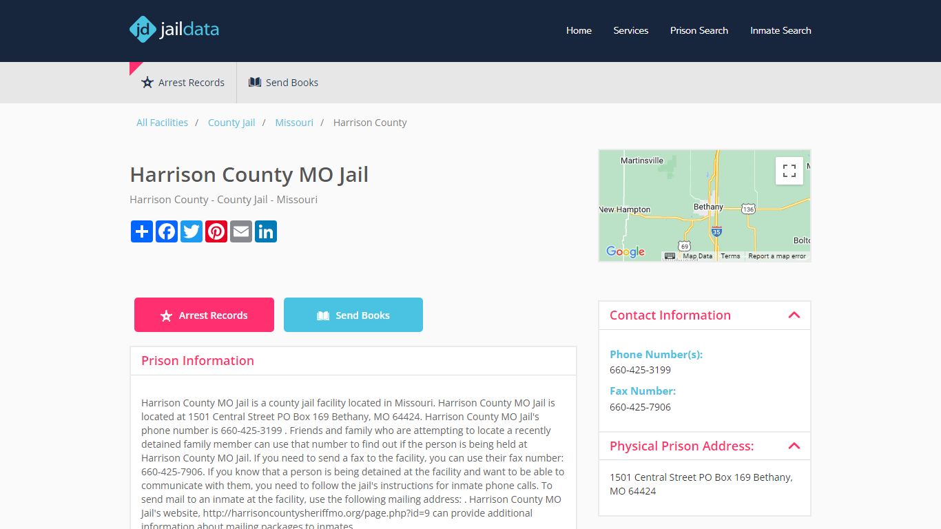 Harrison County MO Jail Inmate Search and Prisoner Info - Bethany, MO