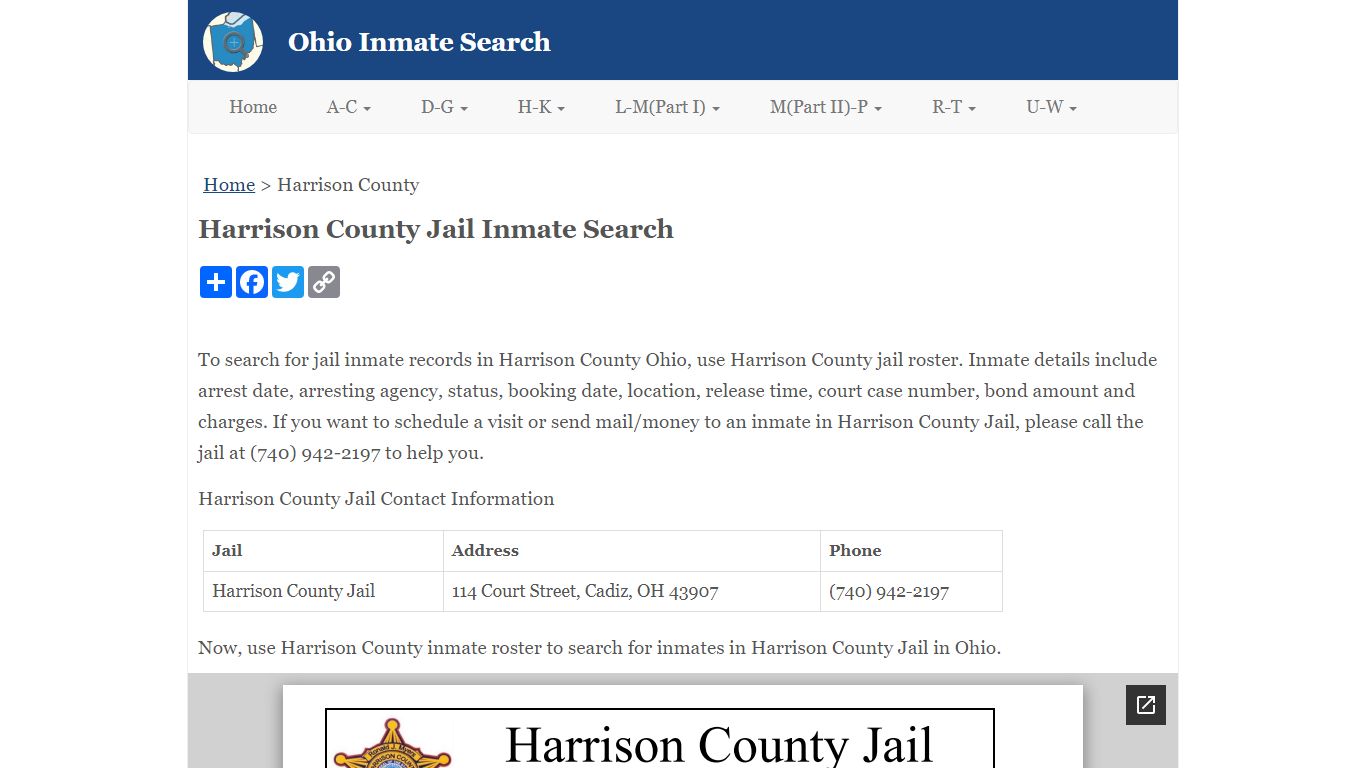 Harrison County OH Jail Inmate Search