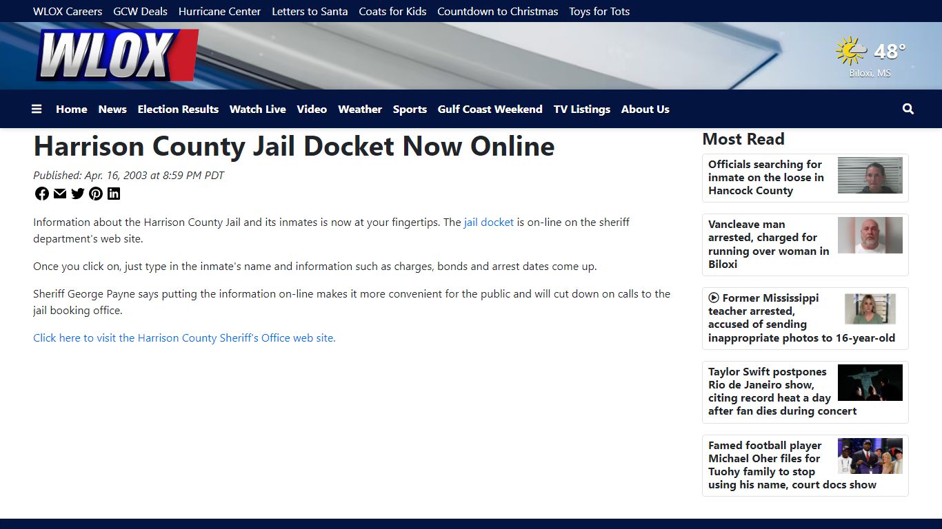 Harrison County Jail Docket Now Online - WLOX