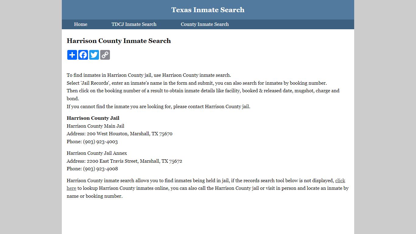 Harrison County Inmate Search
