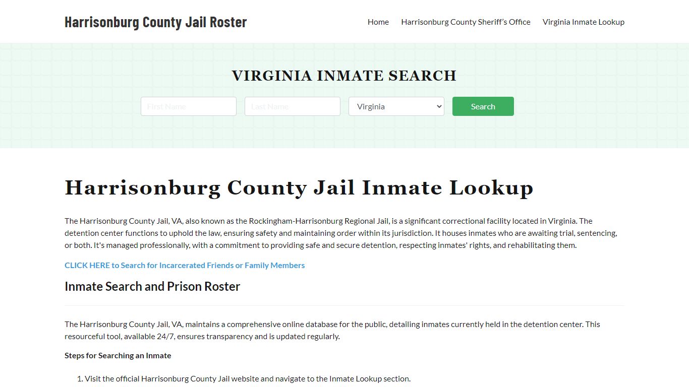 Harrisonburg County Jail Roster Lookup, VA, Inmate Search
