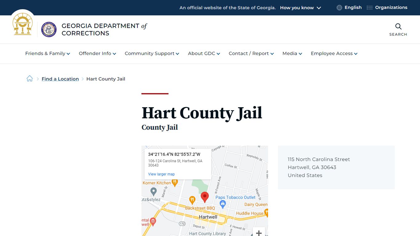 Hart County Jail | Georgia Department of Corrections