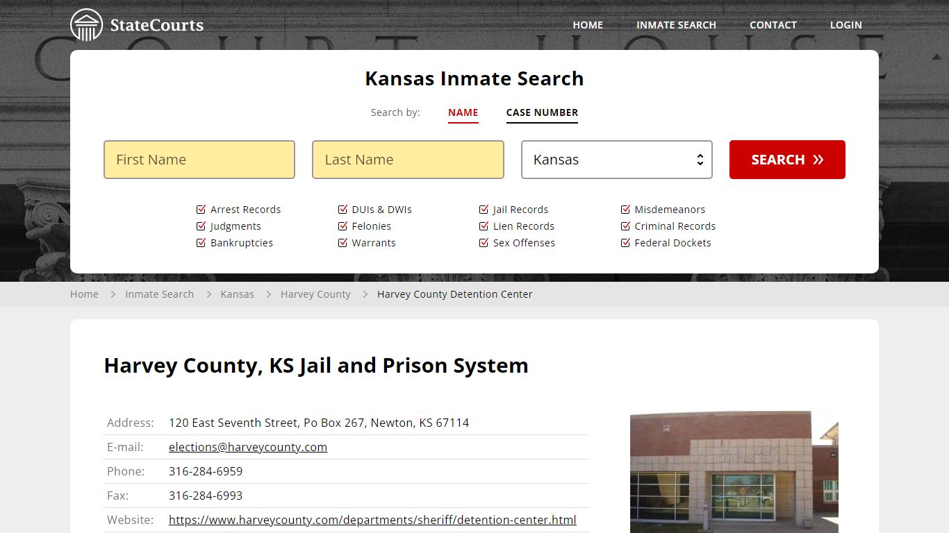 Harvey County Detention Center Inmate Records Search, Kansas - StateCourts