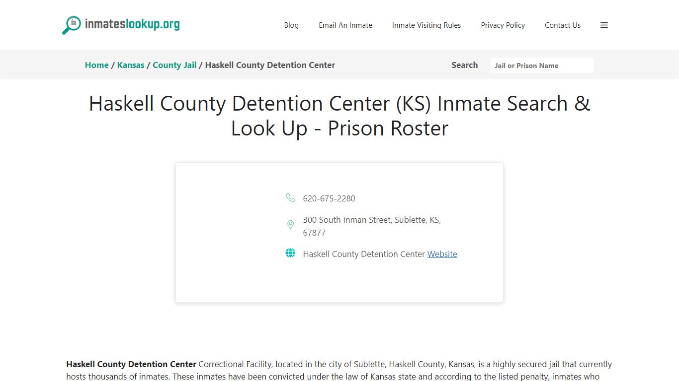 Haskell County Detention Center (KS) Inmate Search & Look Up - Prison ...