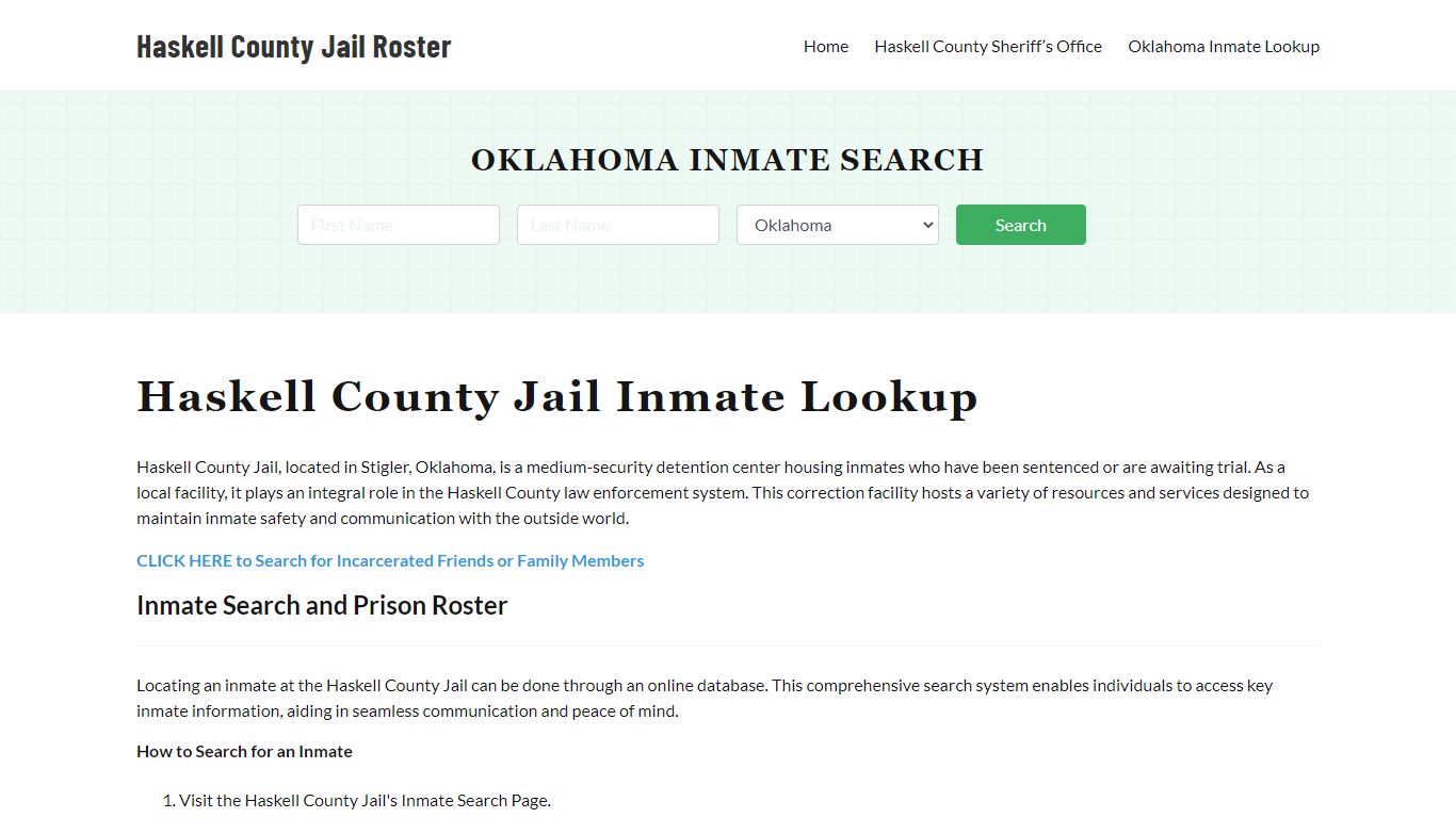 Haskell County Jail Roster Lookup, OK, Inmate Search