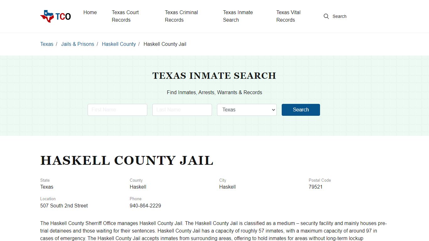 Haskell County Jail in Haskell, TX - Contact Information and Public Records