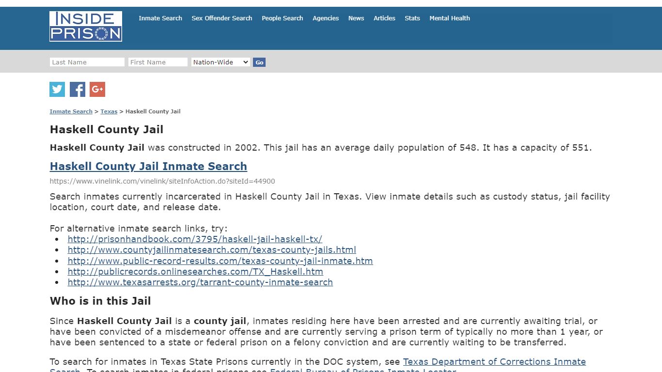 Haskell County Jail - Texas - Inmate Search - Inside Prison