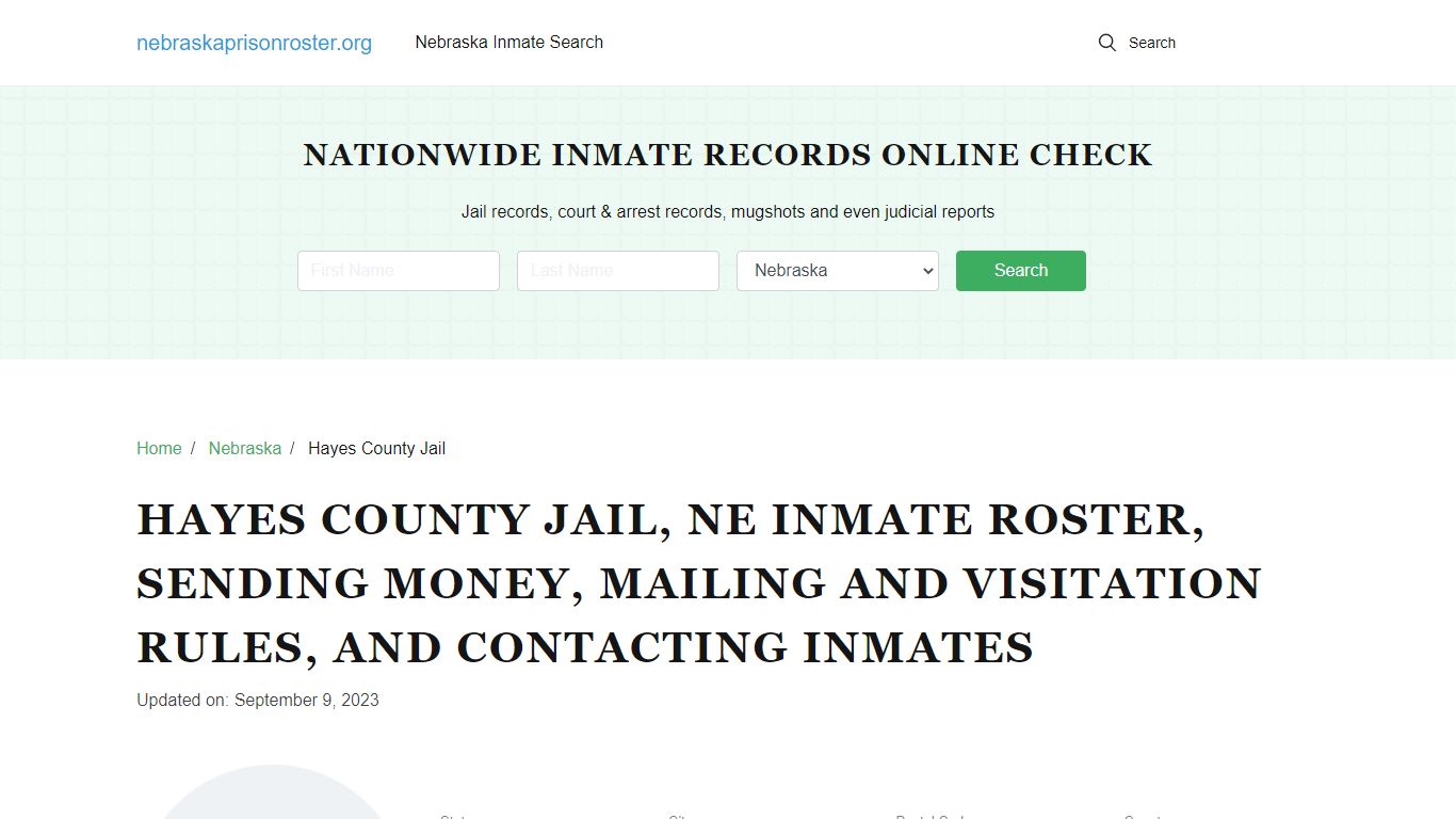 Hayes County Jail, NE: Offender Search, Visitations, Contact Info