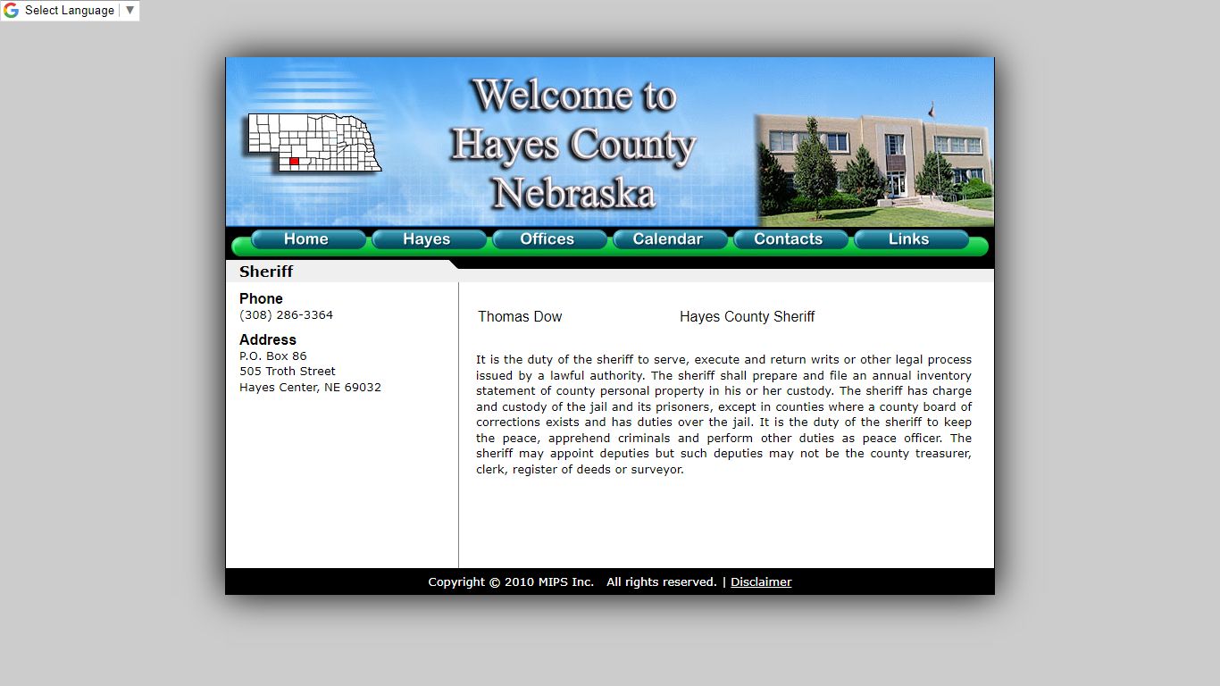 Sheriff - Hayes County, Nebraska