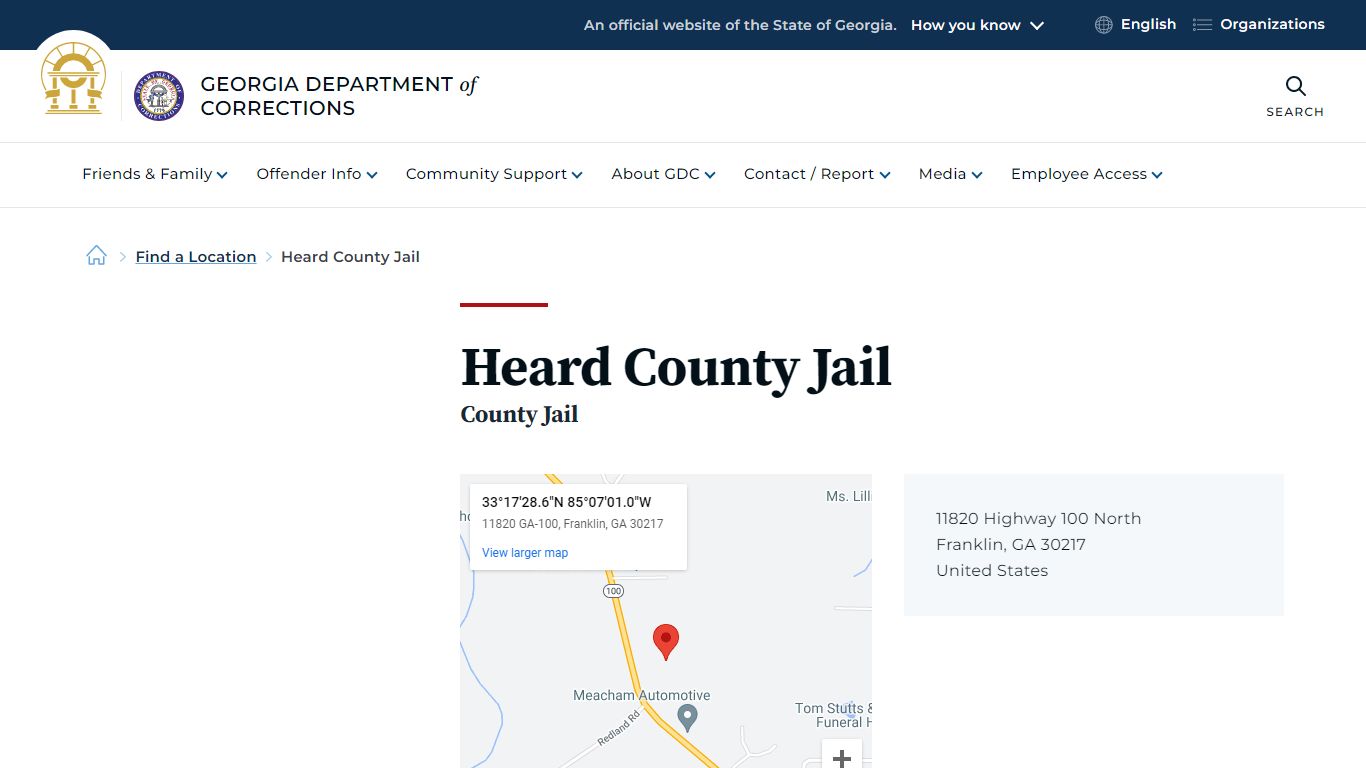 Heard County Jail | Georgia Department of Corrections