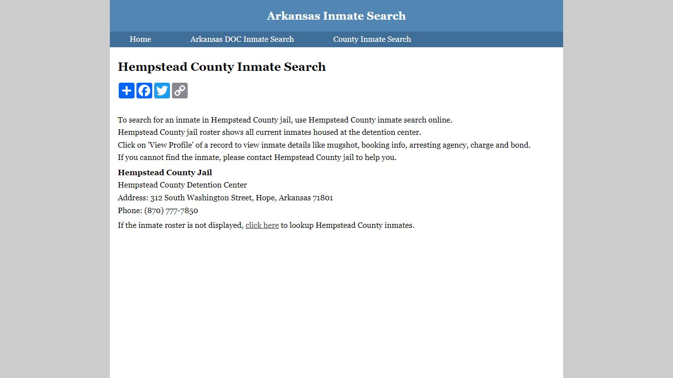 Hempstead County Inmate Search