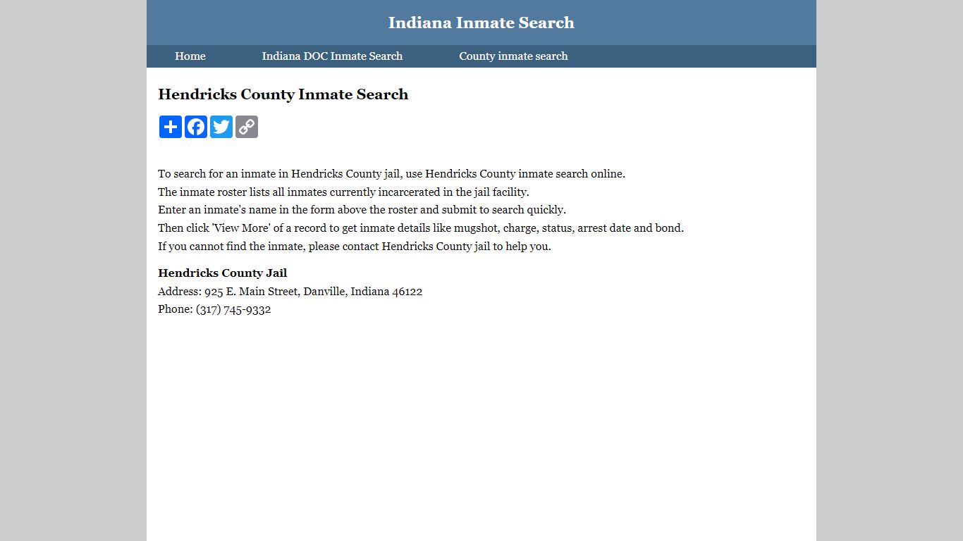 Hendricks County Inmate Search