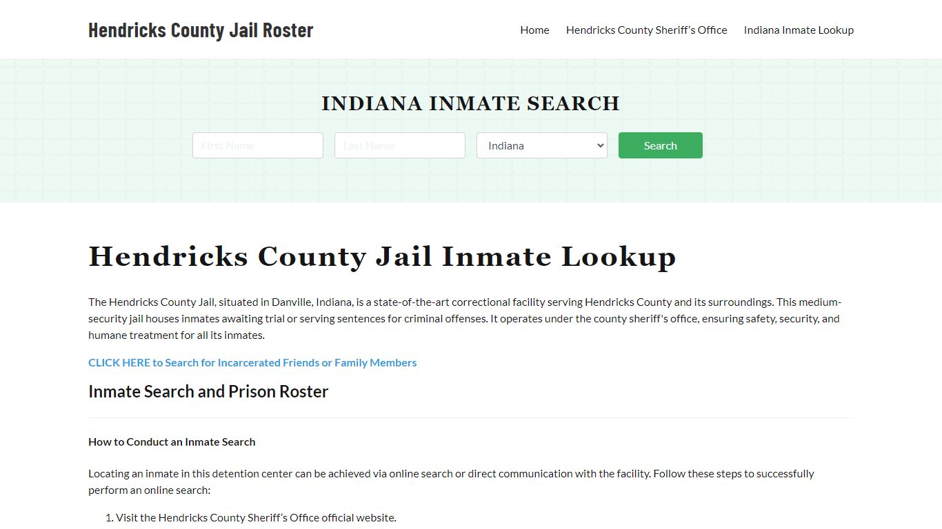 Hendricks County Jail Roster Lookup, IN, Inmate Search