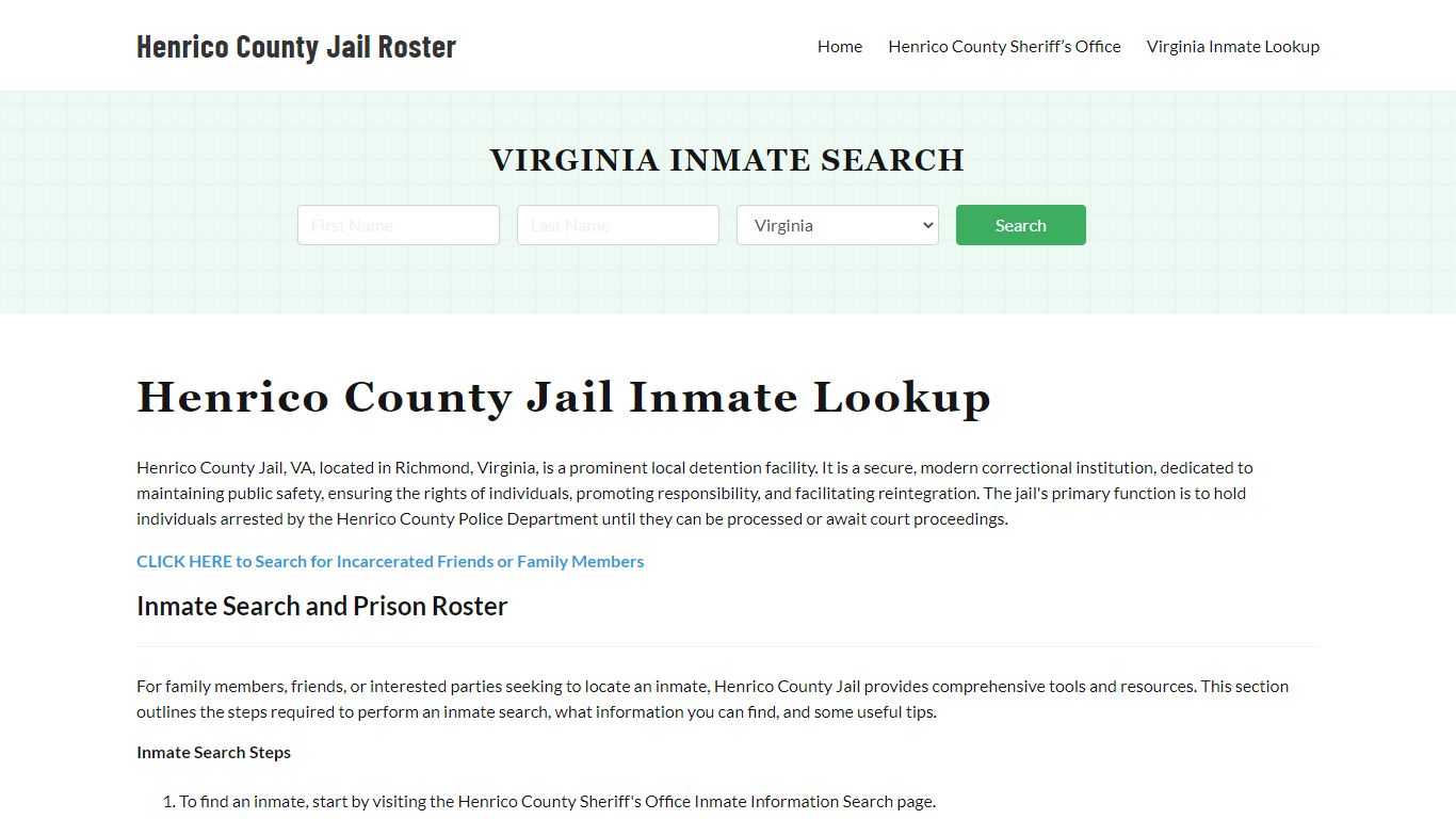 Henrico County Jail Roster Lookup, VA, Inmate Search
