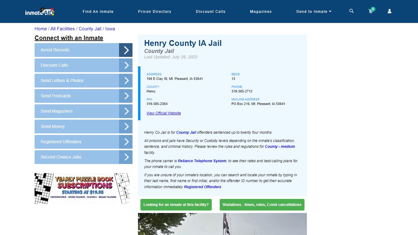 Henry County IA Jail - Inmate Locator - Mt. Pleasant, IA