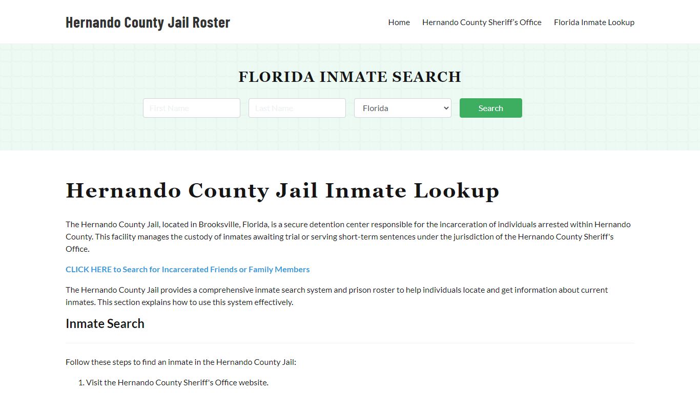 Hernando County Jail Roster Lookup, FL, Inmate Search
