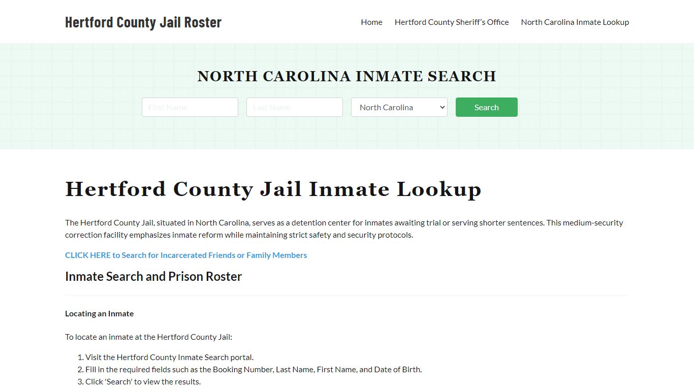 Hertford County Jail Roster Lookup, NC, Inmate Search
