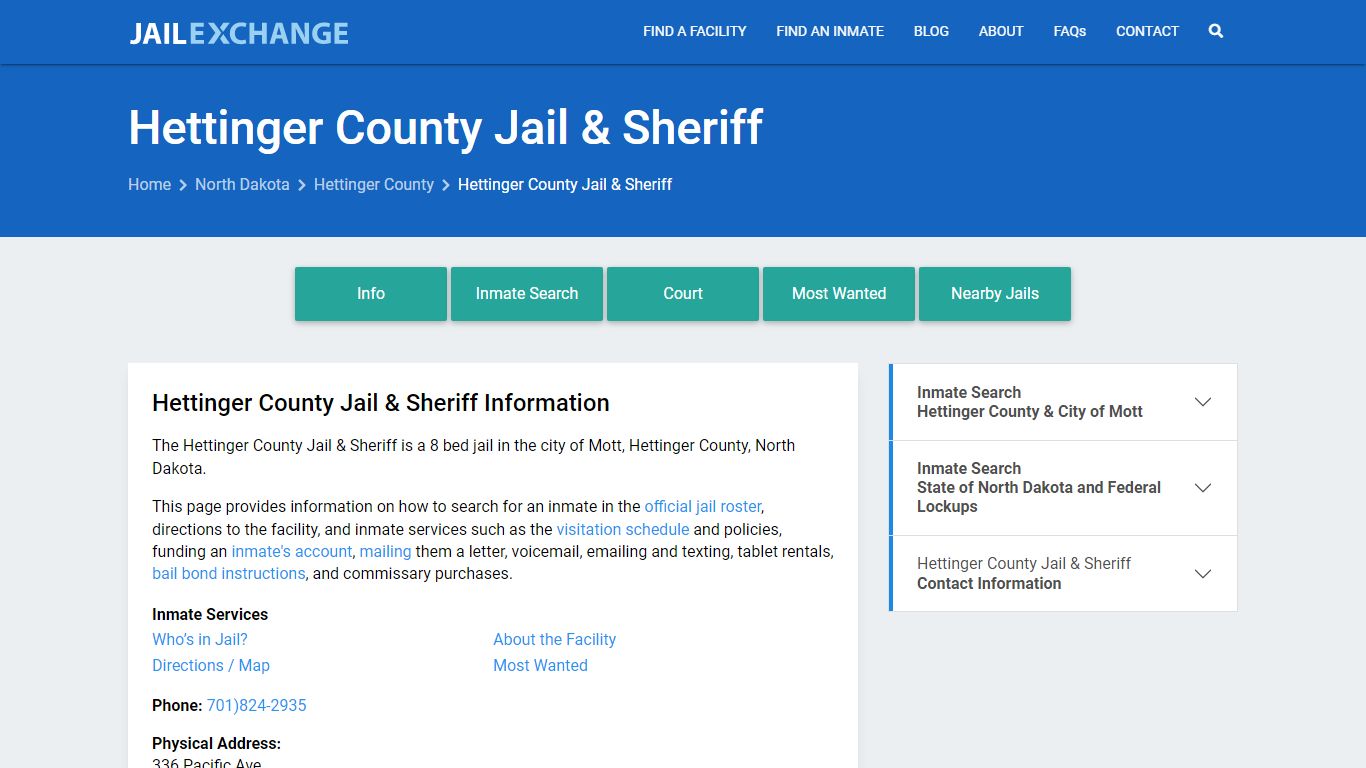 Hettinger County Jail & Sheriff, ND Inmate Search, Information