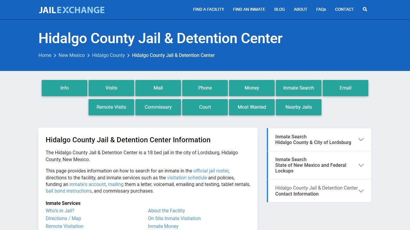 Hidalgo County Jail & Detention Center, NM Inmate Search, Information
