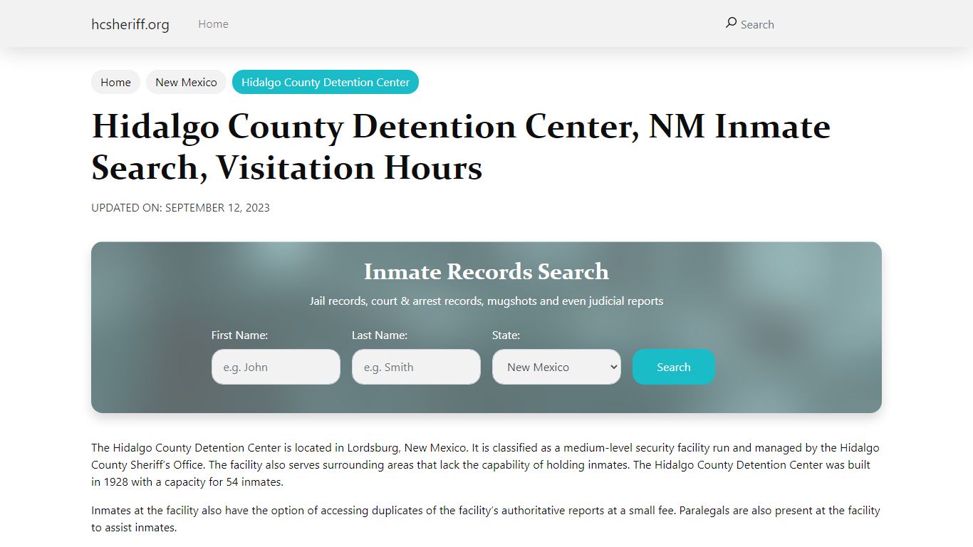 Hidalgo County Detention Center, NM Inmate Search, Visitation Hours