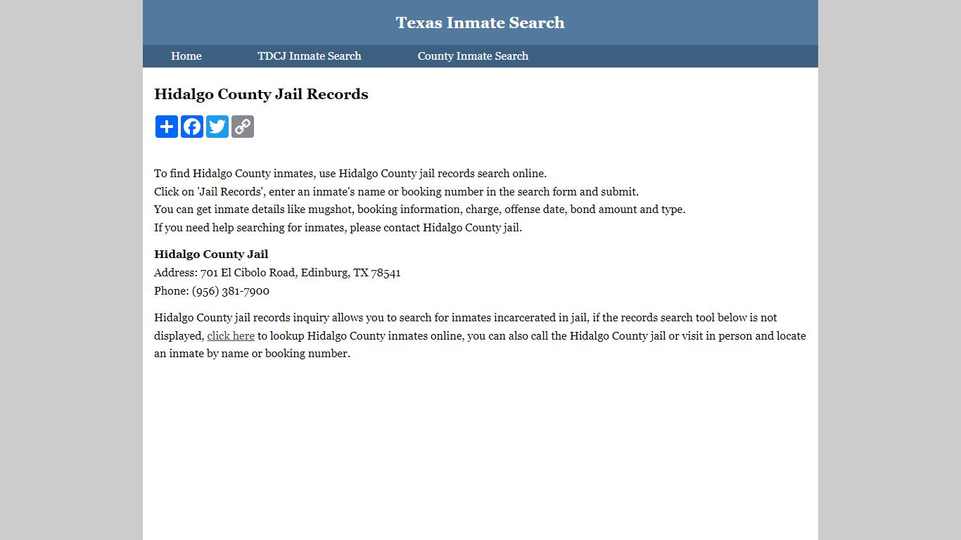 Hidalgo County Jail Records - Texas Inmate Search