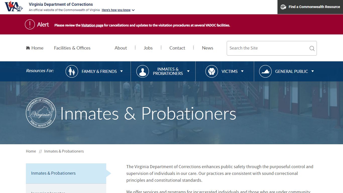 Inmates & Probationers — Virginia Department of Corrections