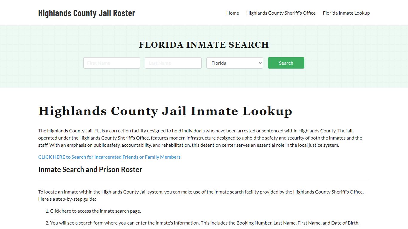 Highlands County Jail Roster Lookup, FL, Inmate Search