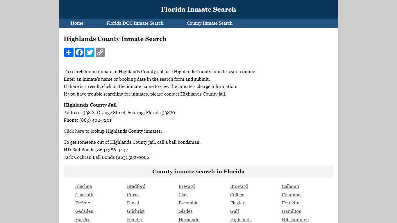 Highlands County Inmate Search