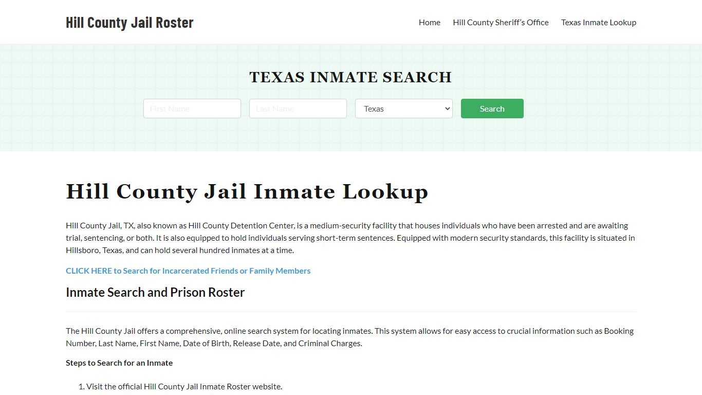 Hill County Jail Roster Lookup, TX, Inmate Search