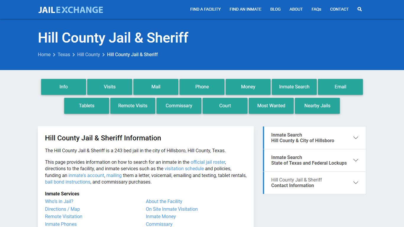 Hill County Jail & Sheriff, TX Inmate Search, Information