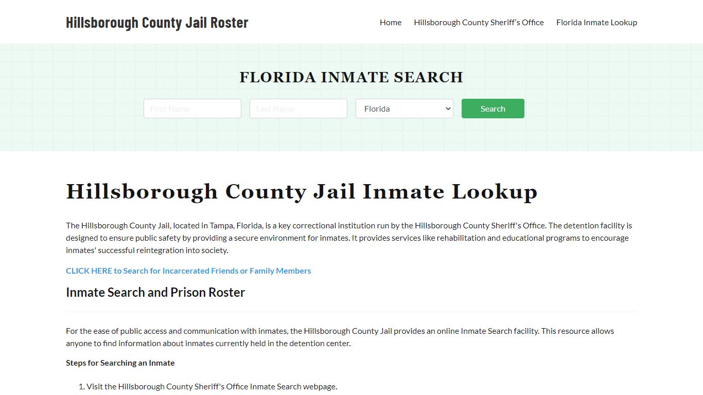 Hillsborough County Jail Roster Lookup, FL, Inmate Search