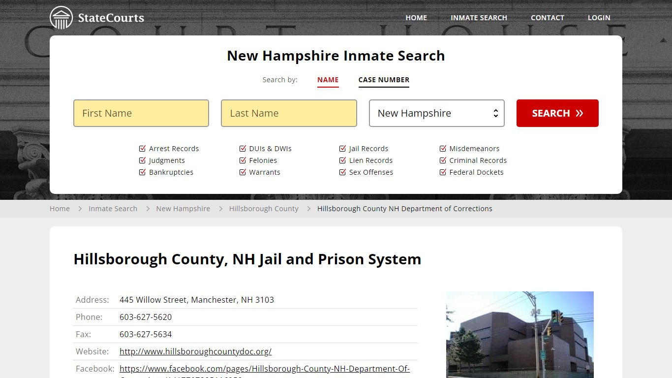 Hillsborough County NH Department of Corrections Inmate Records Search ...
