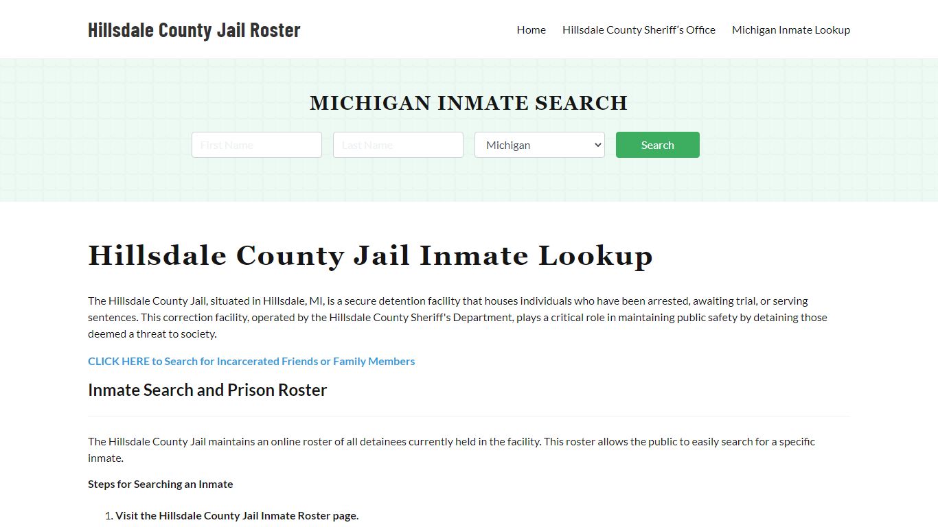 Hillsdale County Jail Roster Lookup, MI, Inmate Search