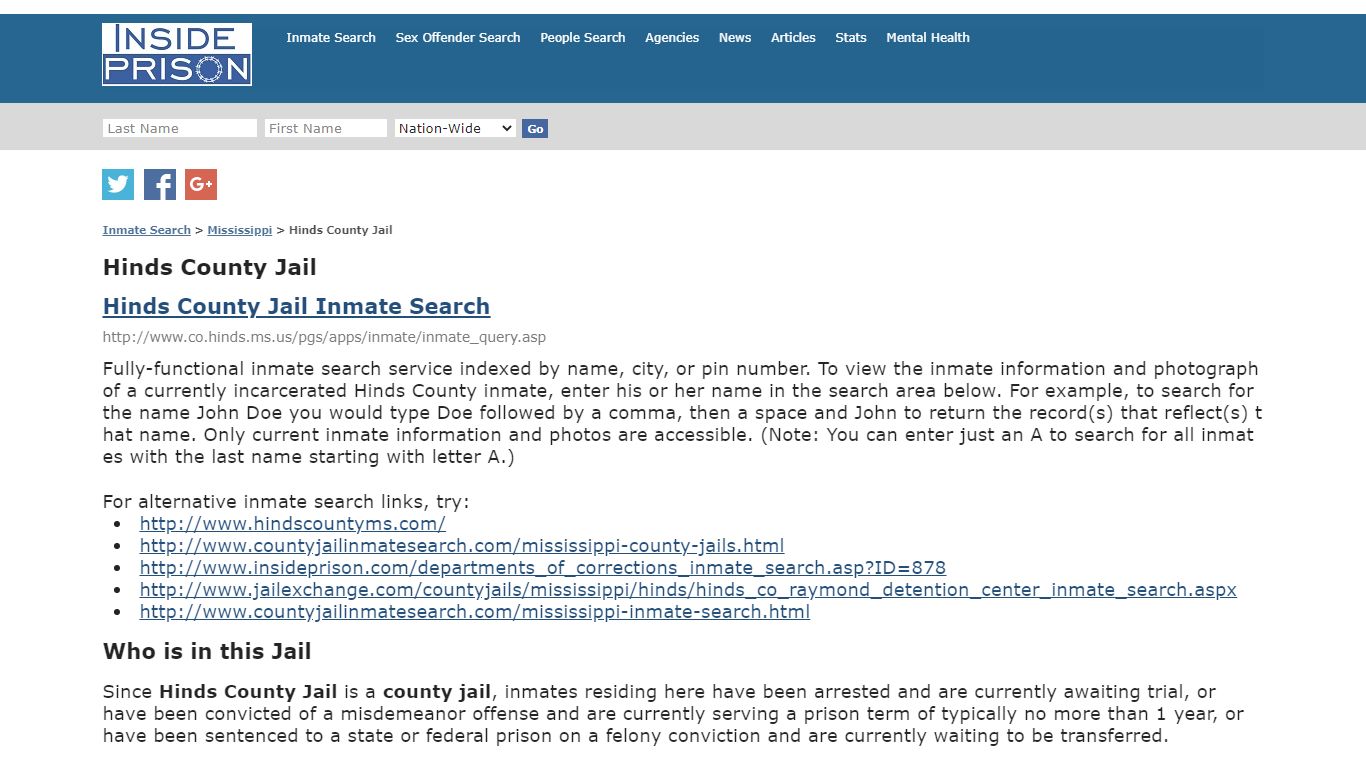 Hinds County Jail - Mississippi - Inmate Search - Inside Prison