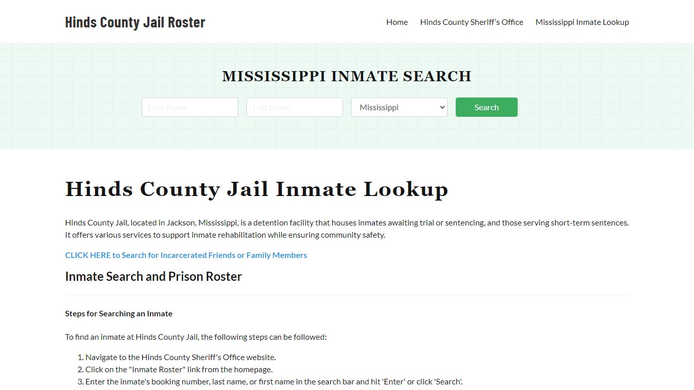 Hinds County Jail Roster Lookup, MS, Inmate Search