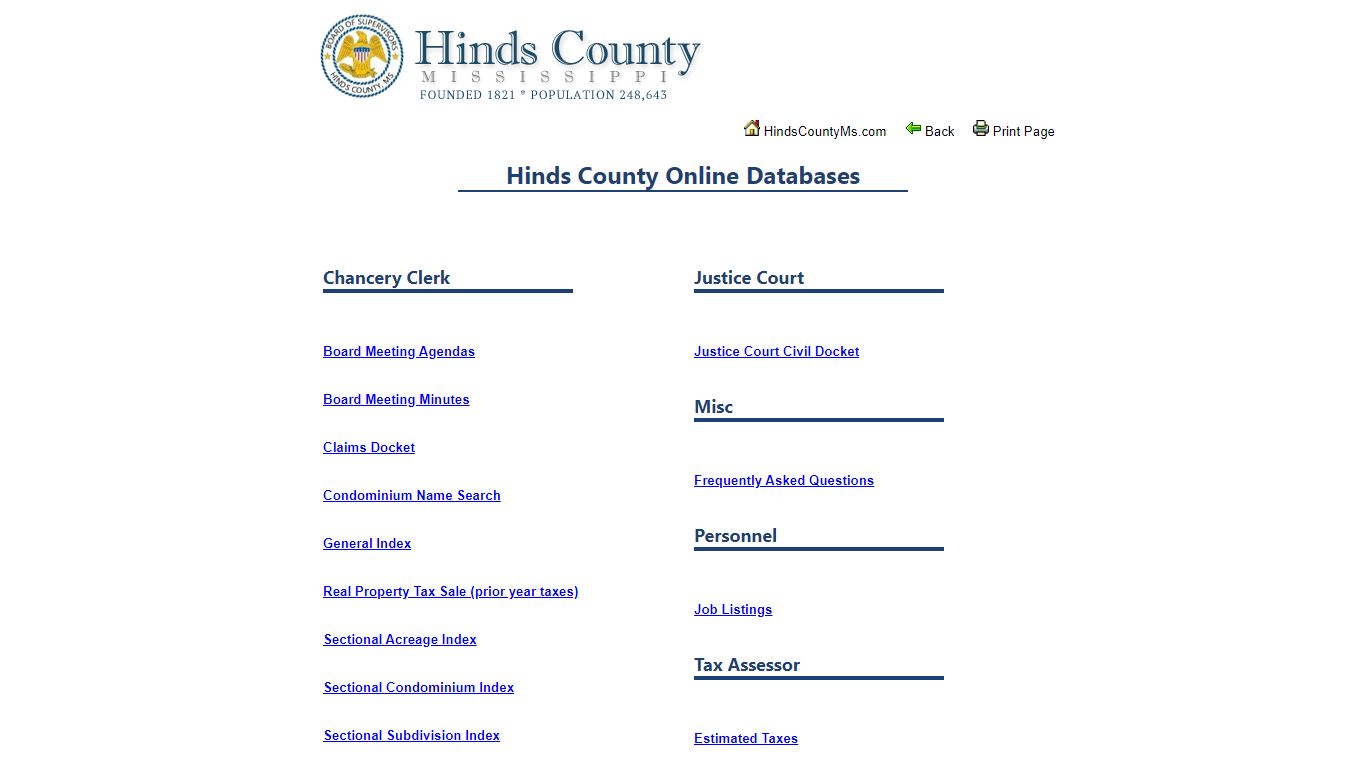 Hinds County Online Databases - Hinds County, Mississippi