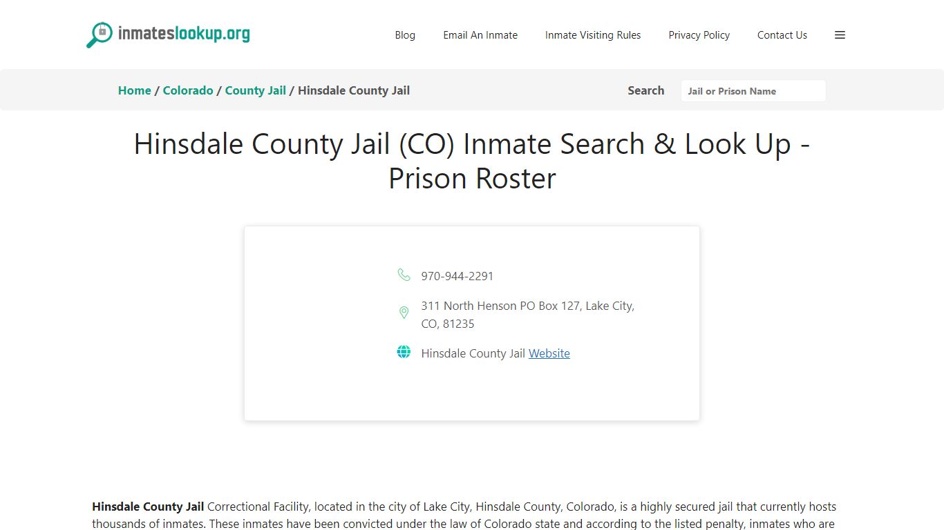 Hinsdale County Jail (CO) Inmate Search & Look Up - Prison Roster