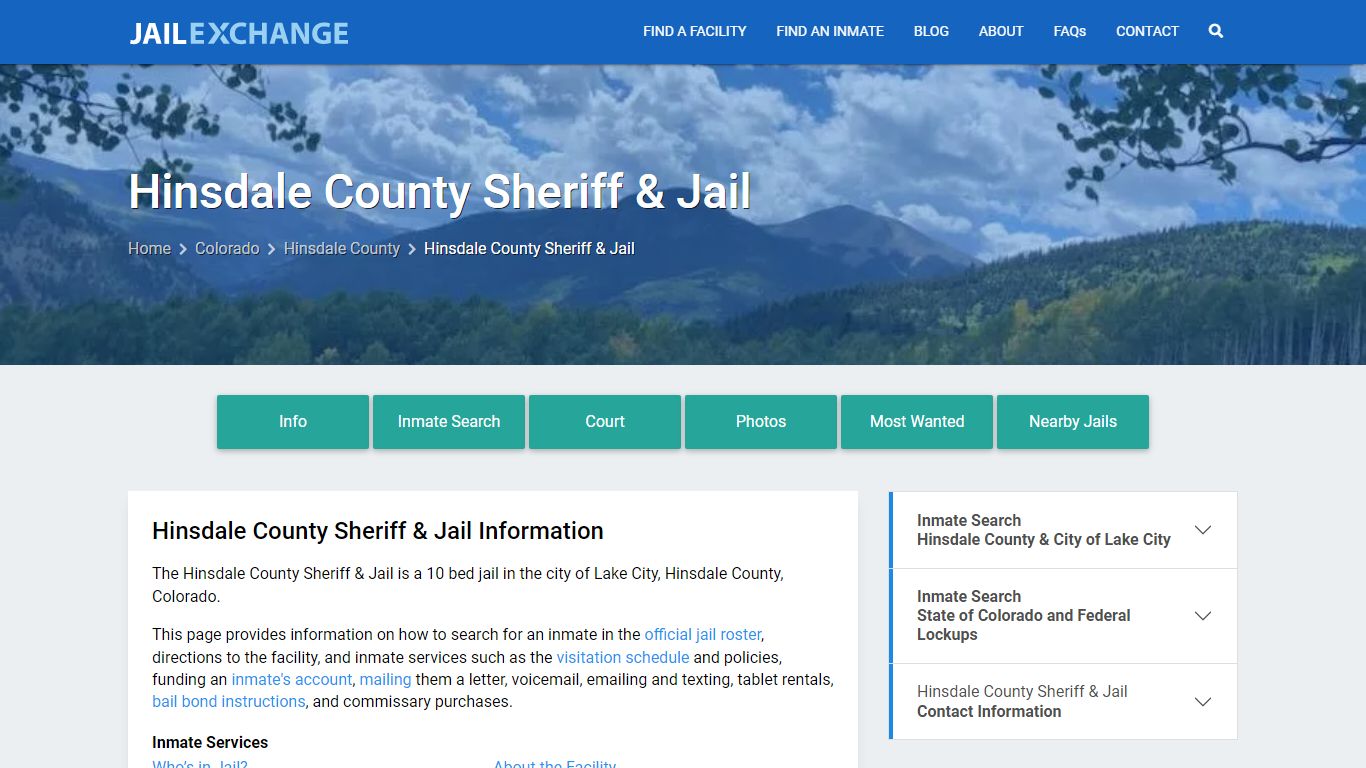 Hinsdale County Sheriff & Jail, CO Inmate Search, Information
