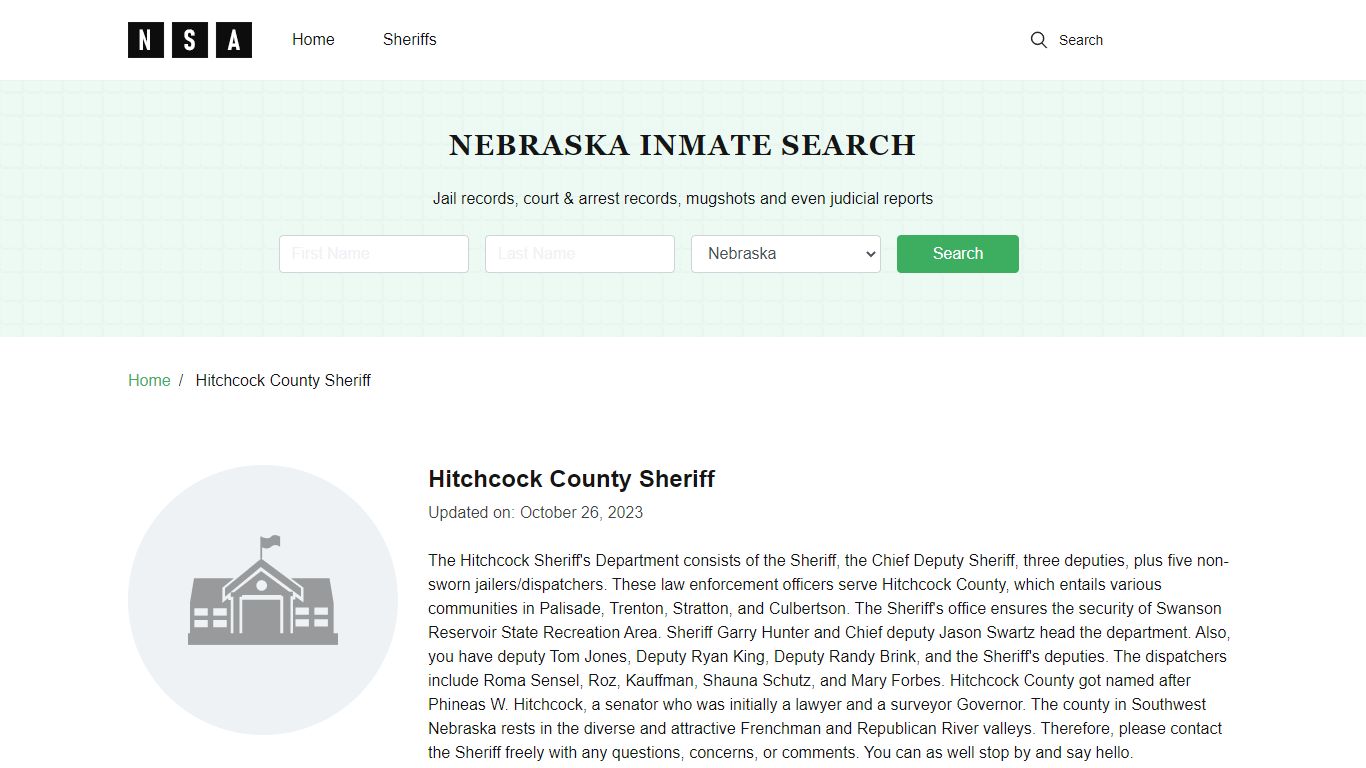 Hitchcock County Sheriff, Nebraska and County Jail Information