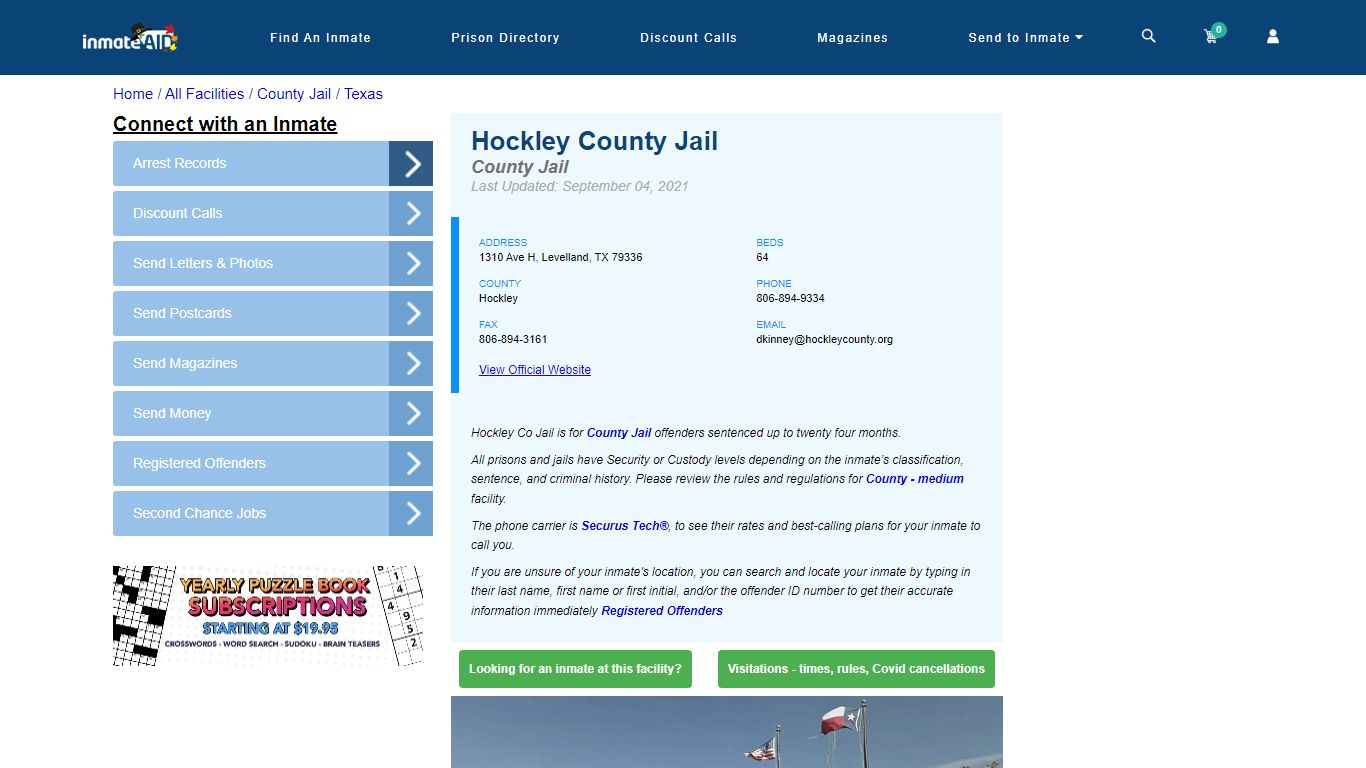 Hockley County Jail - Inmate Locator - Levelland, TX
