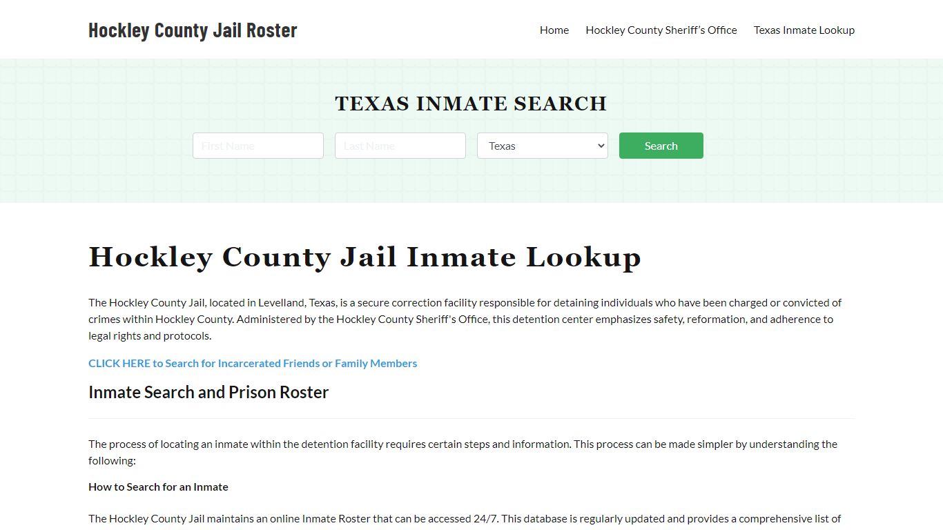 Hockley County Jail Roster Lookup, TX, Inmate Search