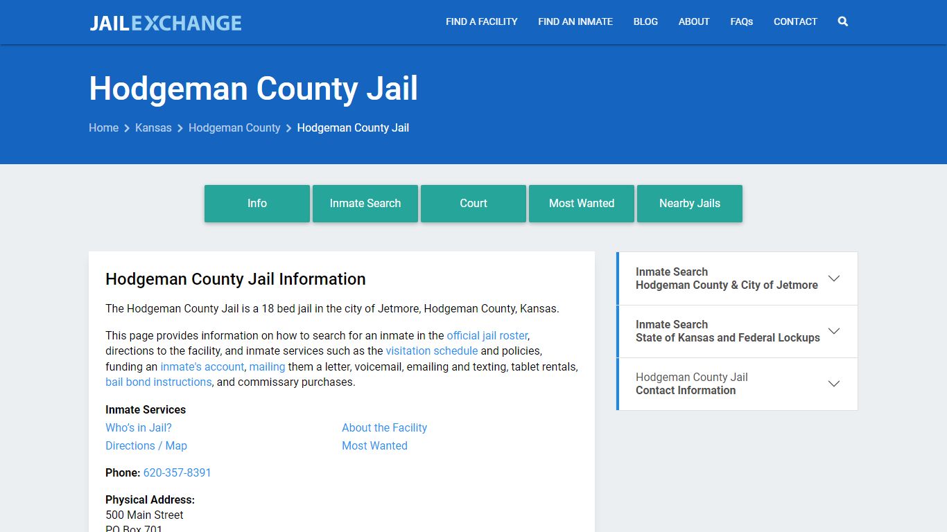 Hodgeman County Jail, KS Inmate Search, Information