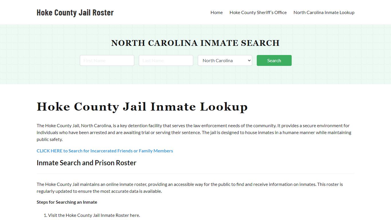 Hoke County Jail Roster Lookup, NC, Inmate Search